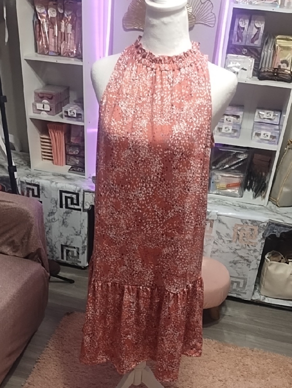 Banana Republic Halter Midi Dress in Rose Pink Speckle